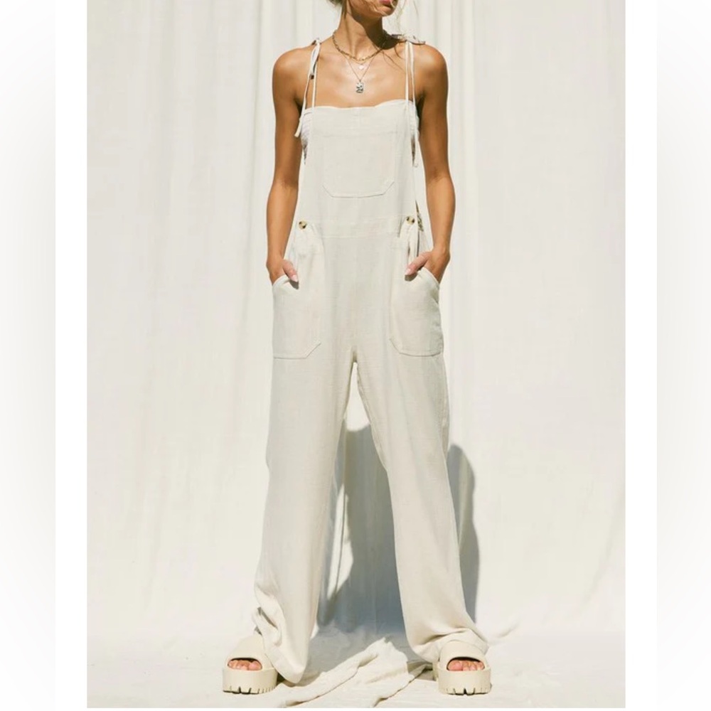 Bobbles & Lace - Linen Tie Overalls, M